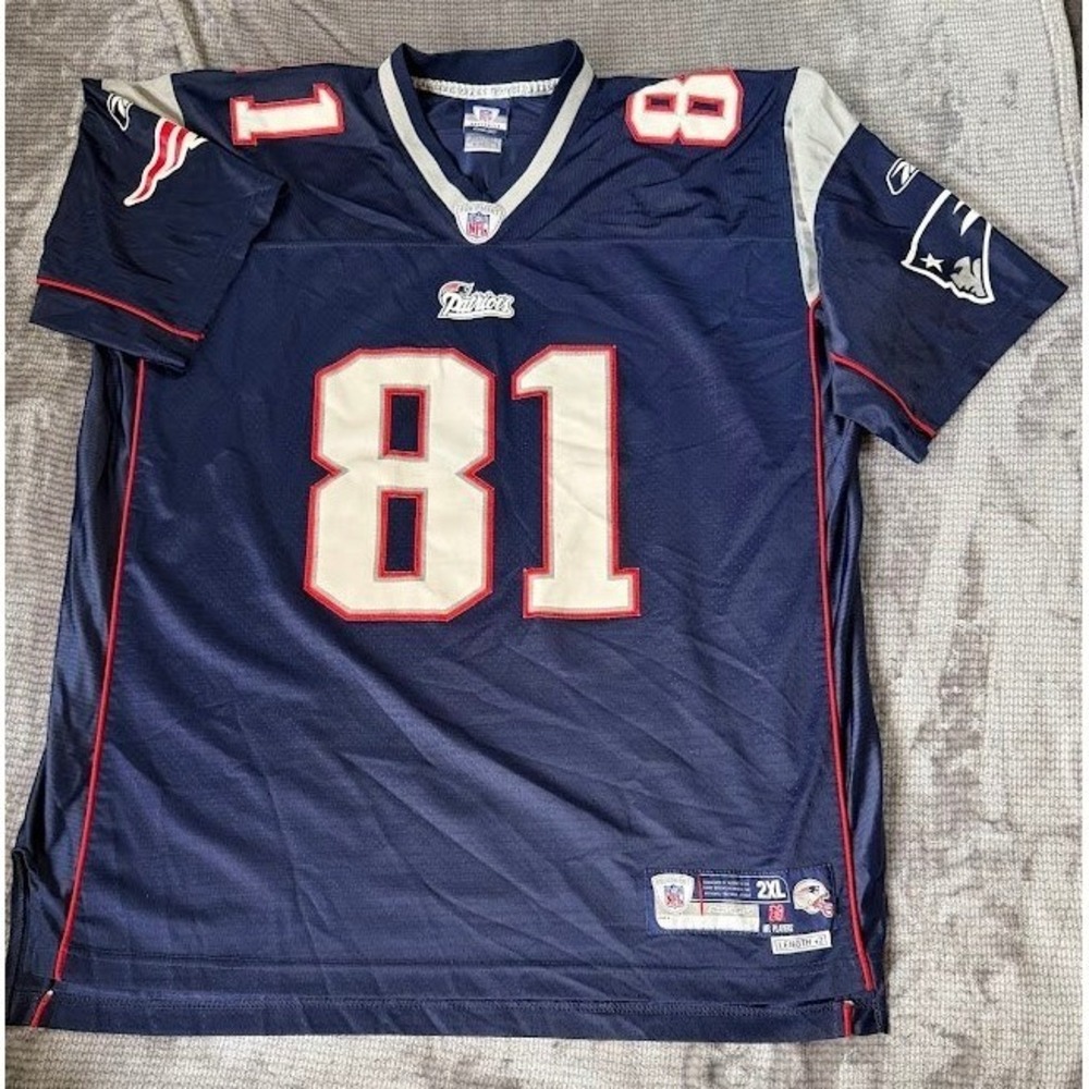 Reebok Randy Moss New England Patriots NFL Jersey Blue Mens 2XL Helmet Tag Rare.